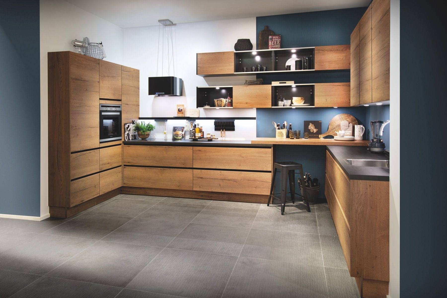 Handleless Wood U Shaped Kitchen | Alon Interiors, Kent