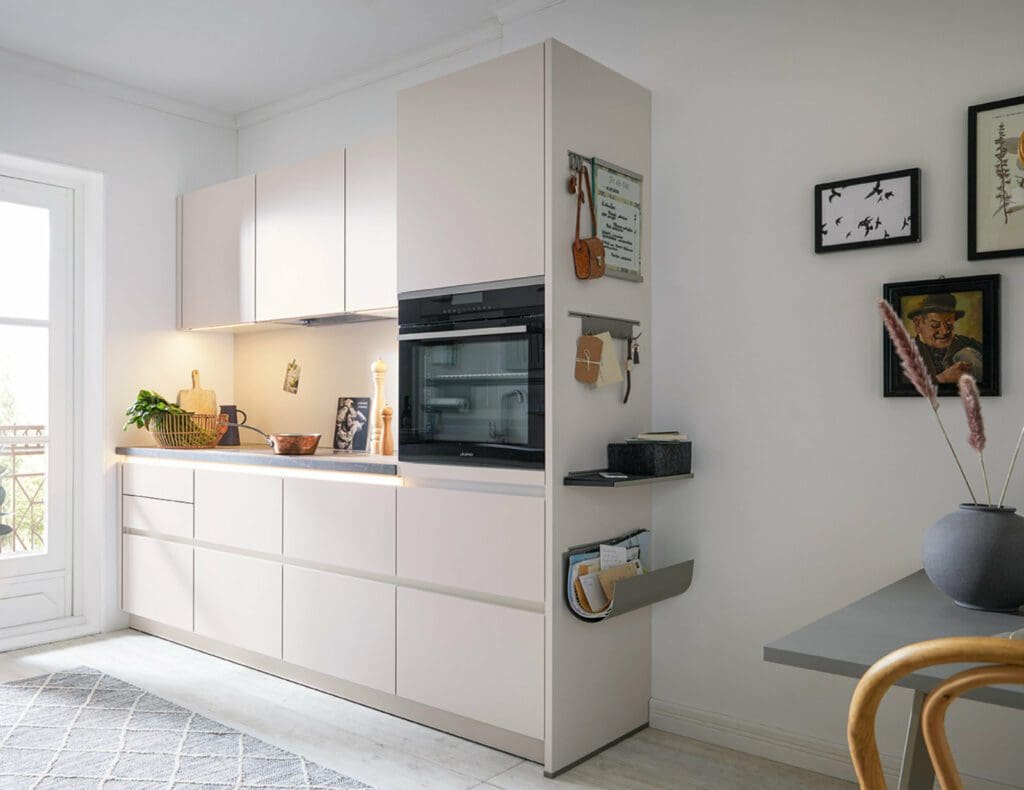 Schuller Light Matt Compact Handleless Kitchen | Classique Kitchens, Carlisle